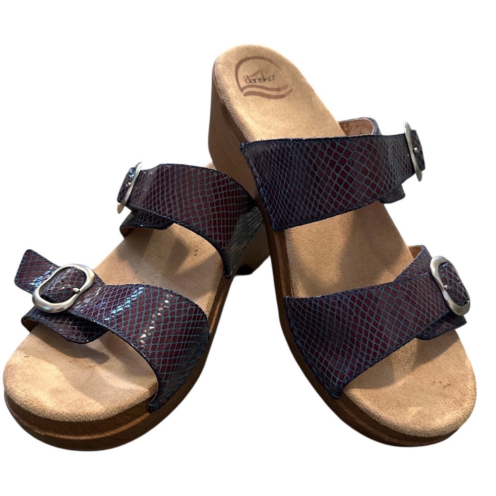 Dansko Sophie Metallic Blue Purple Buckle Adjustable Sandals Size 41 9.5